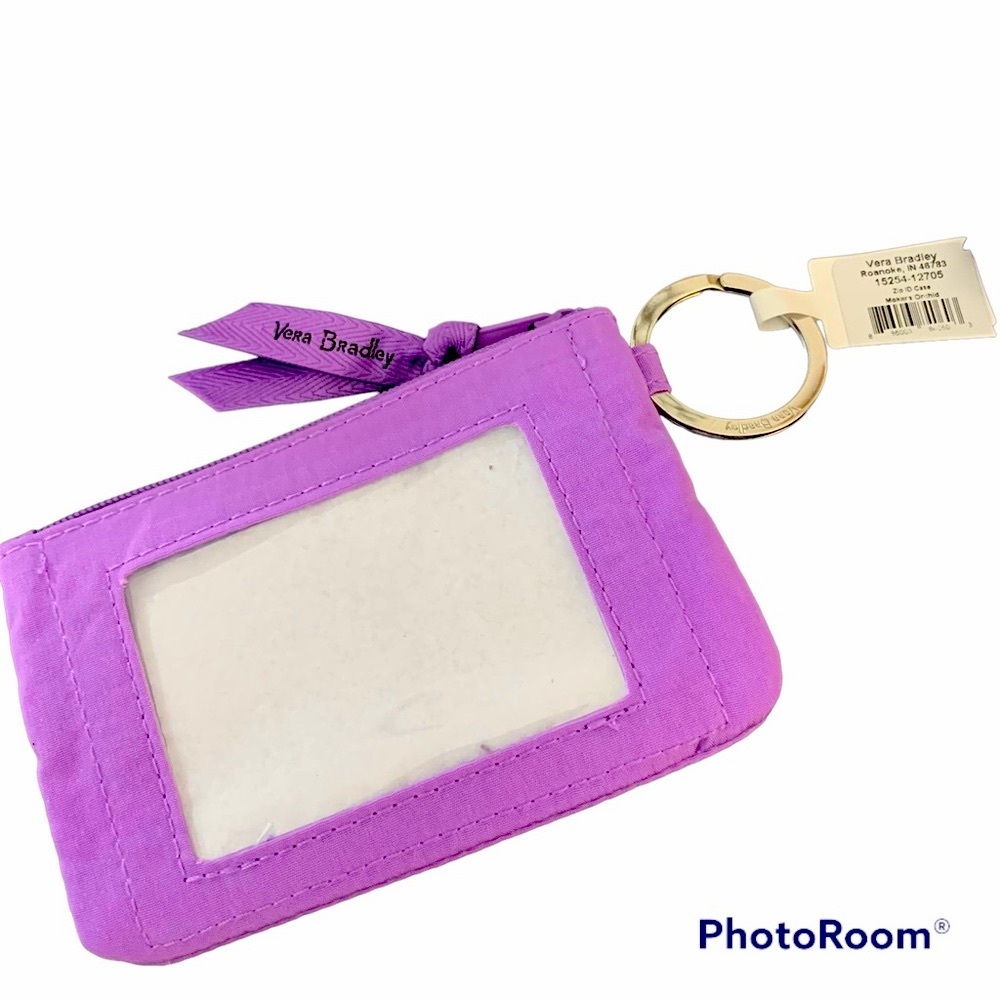 NWT Vera Bradley Zip ID Case Keyring Iris Orchid
